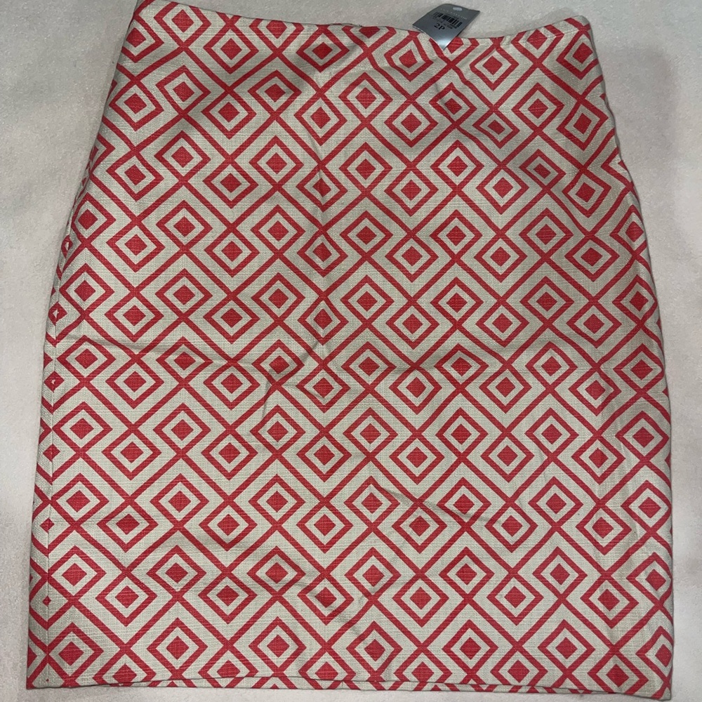Ann Taylor Geometric Red and White‎ Pencil Skirt